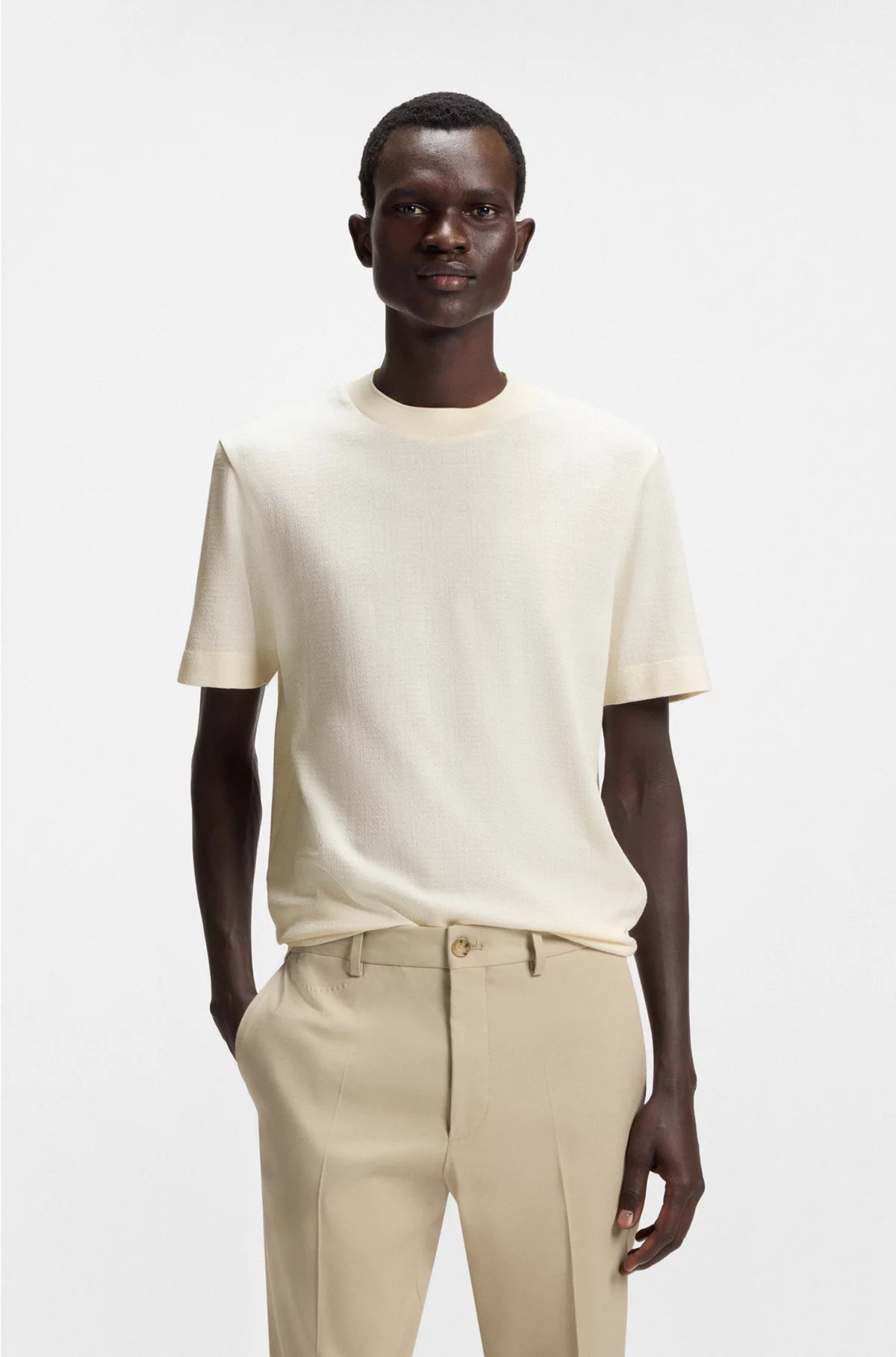COTTON-SILK T-SHIRT WITH PRINCE OF WALES CHECK