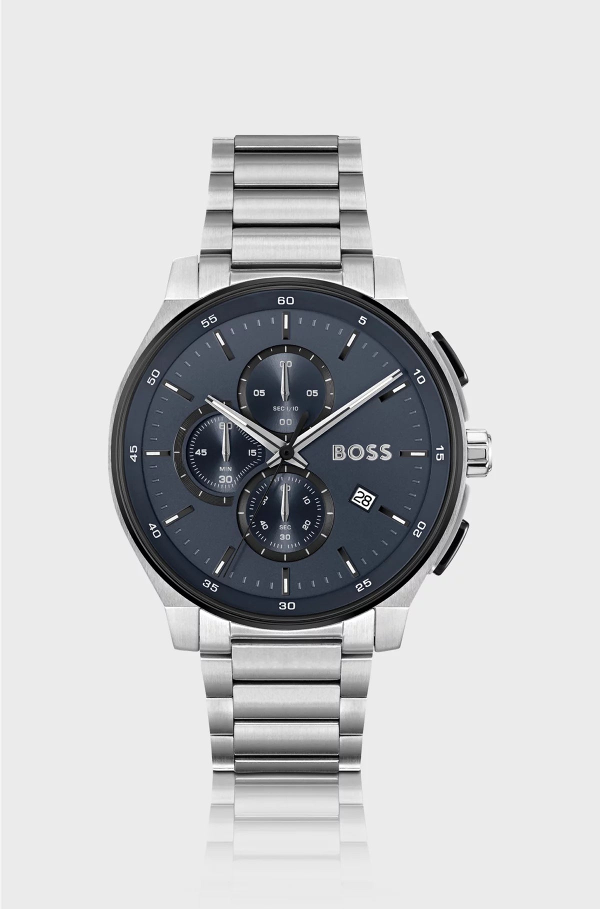 STAINLESS-STEEL CHRONOGRAPH WATCH WITH MATTE-BLUE DIAL
